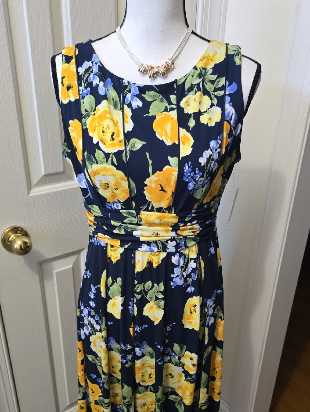 PERCEPTIONS NEW YORK WOMEN'S PETITE BLUE SLEEVELESS FLORAL DRESS SIZE PS